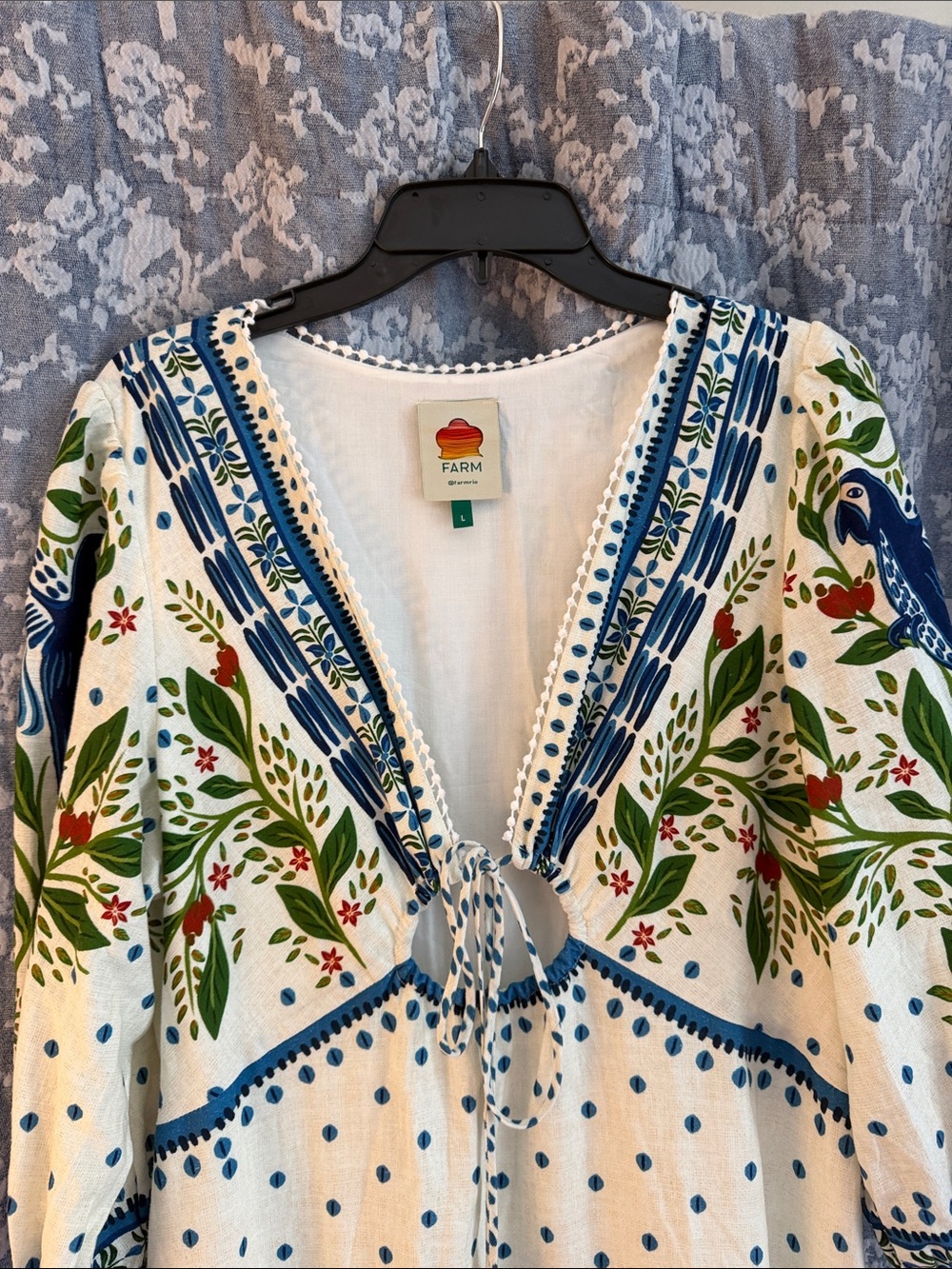 FARM Rio White Maxi Dress with Blue and Green Floral Print - Picture 2 of 4